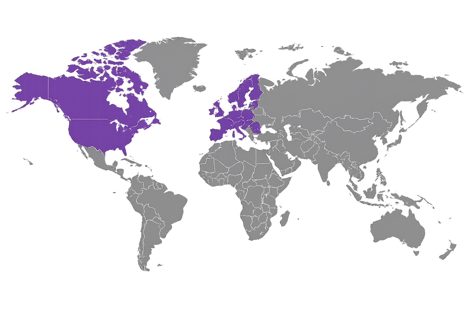 Map showing hiring regions: North America and Europe highlighted